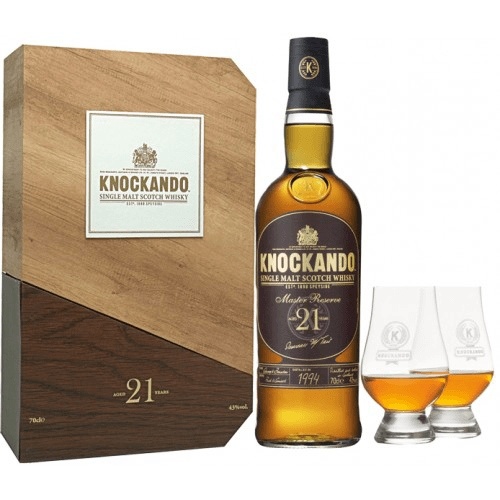 WHISKY ECOSSE SPEYSIDE SINGLE MALT KNOCKANDO 21ANS COFFRET 2 VERRES 43% 70CL