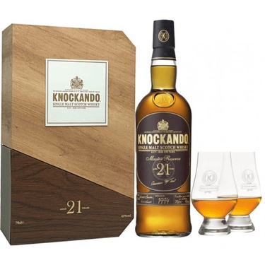 Whisky Ecosse Speyside Single Malt Knockando 21ans Coffret 2 Verres 43% 70cl